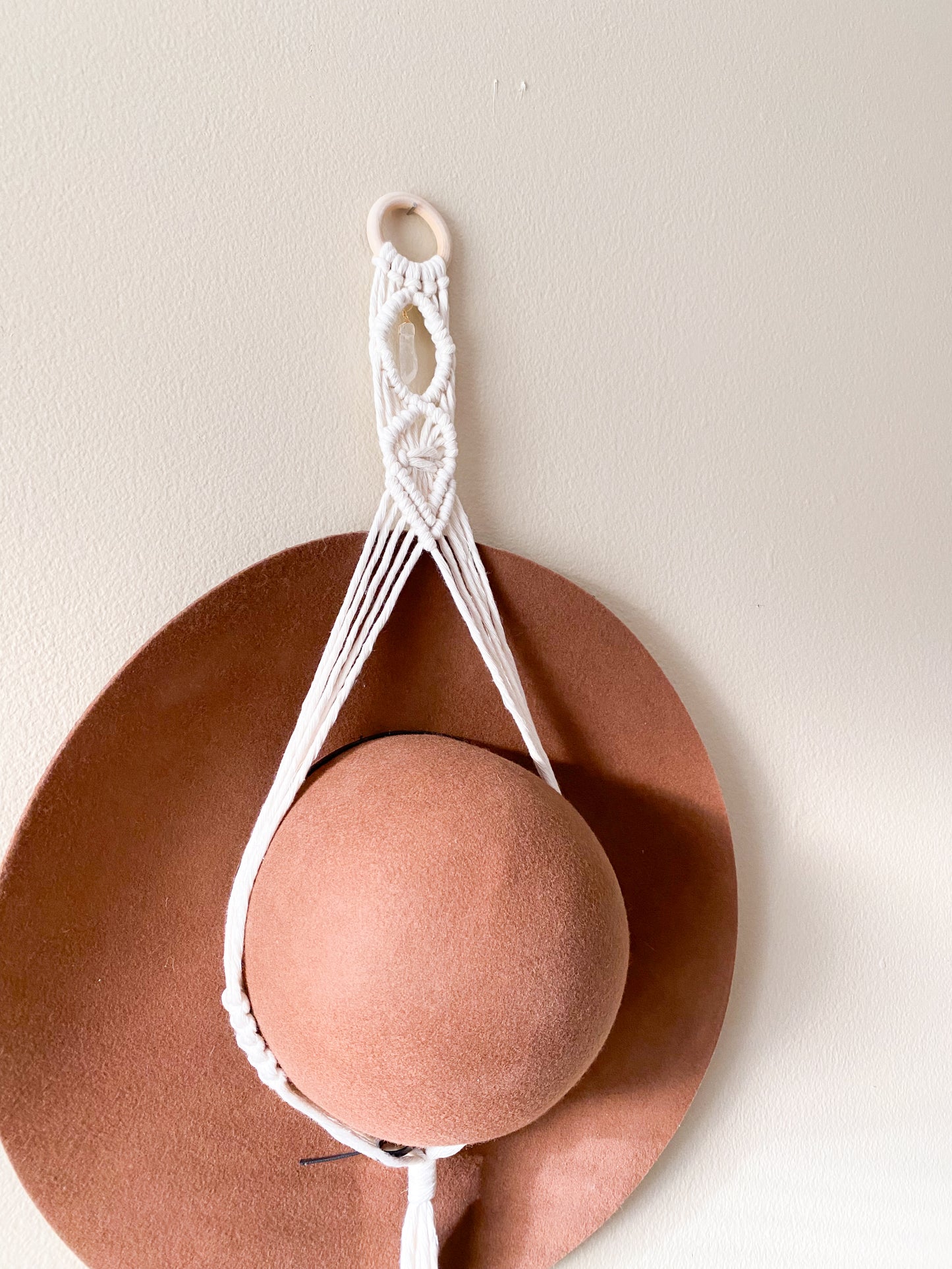 Macrame & Quartz Crystal Hat Hanger