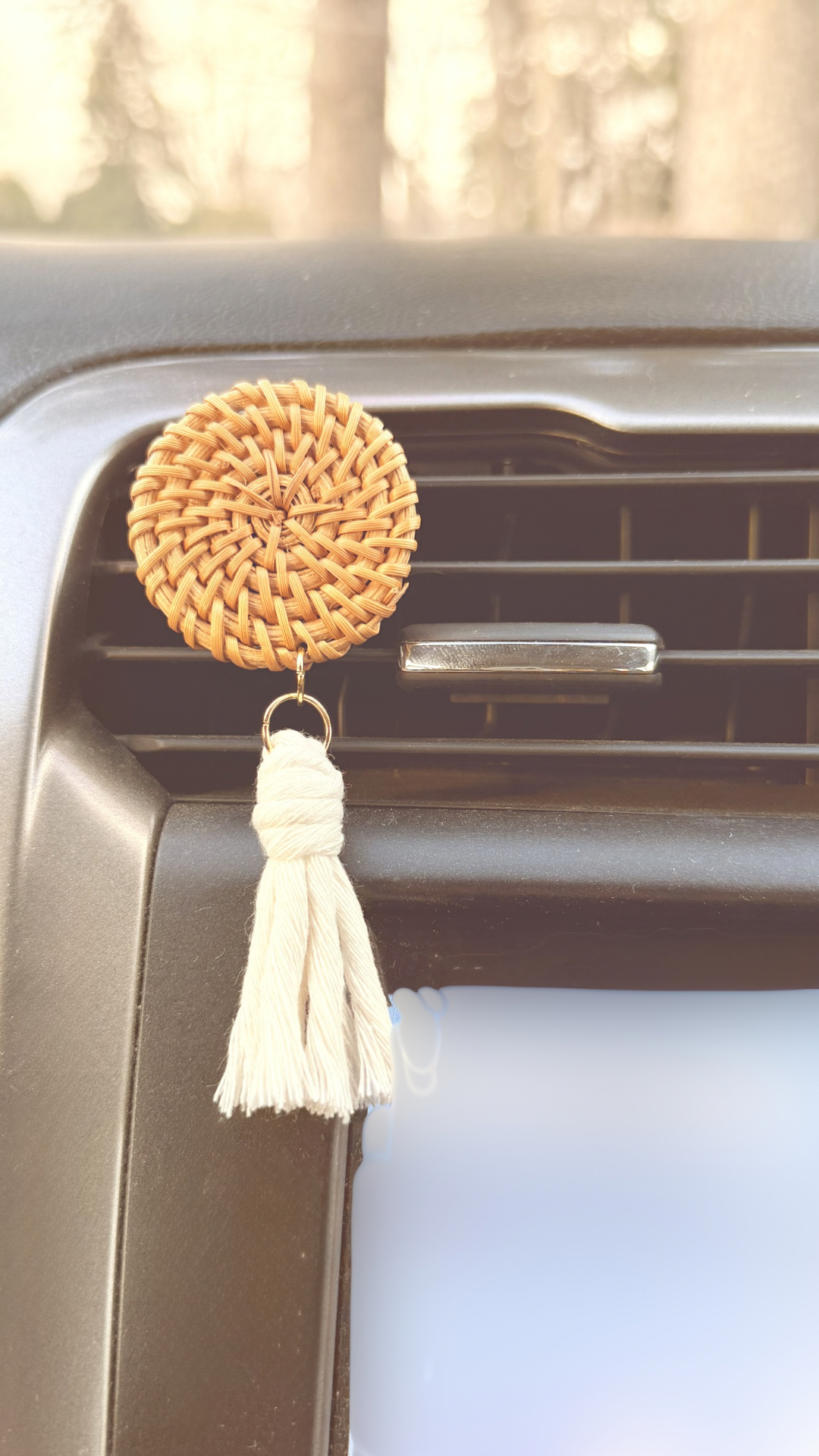 Rattan Car Vent Clip |Boho Macrame Car Charm | Rearview Mirror Car Accessory | Mother’s Day Gift