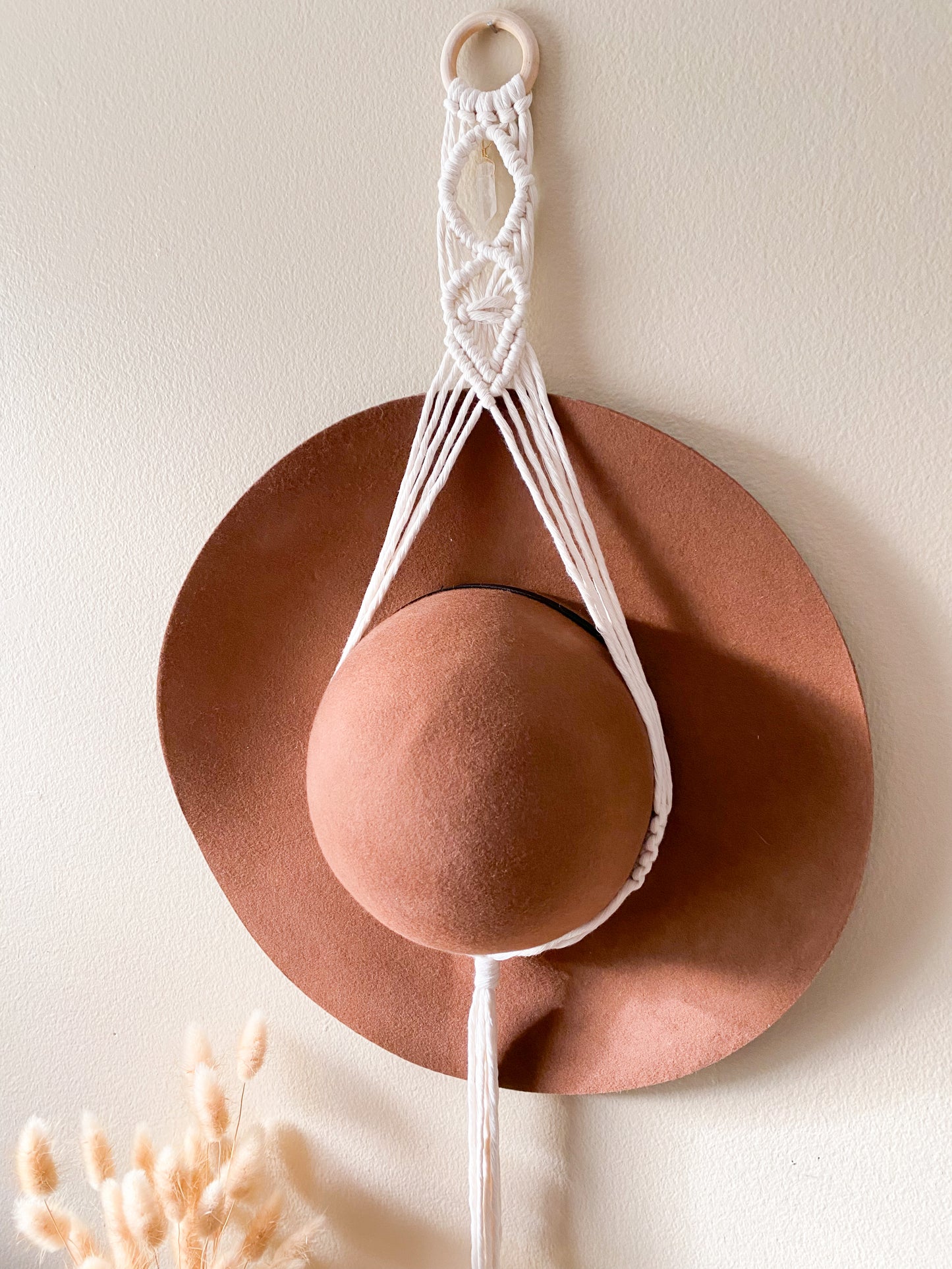 Macrame & Quartz Crystal Hat Hanger