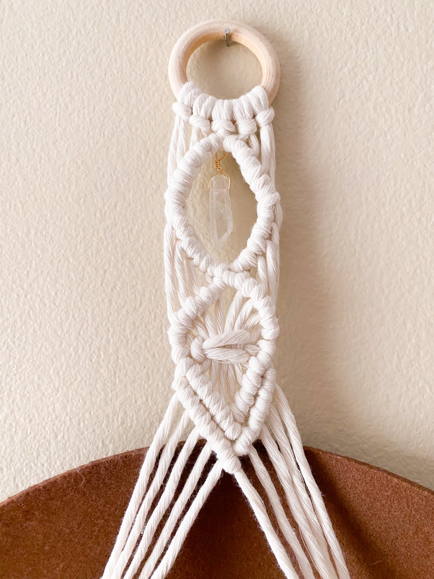 Macrame & Quartz Crystal Hat Hanger