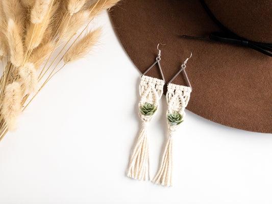 Succulent Dangle Earrings (Green & Silver)