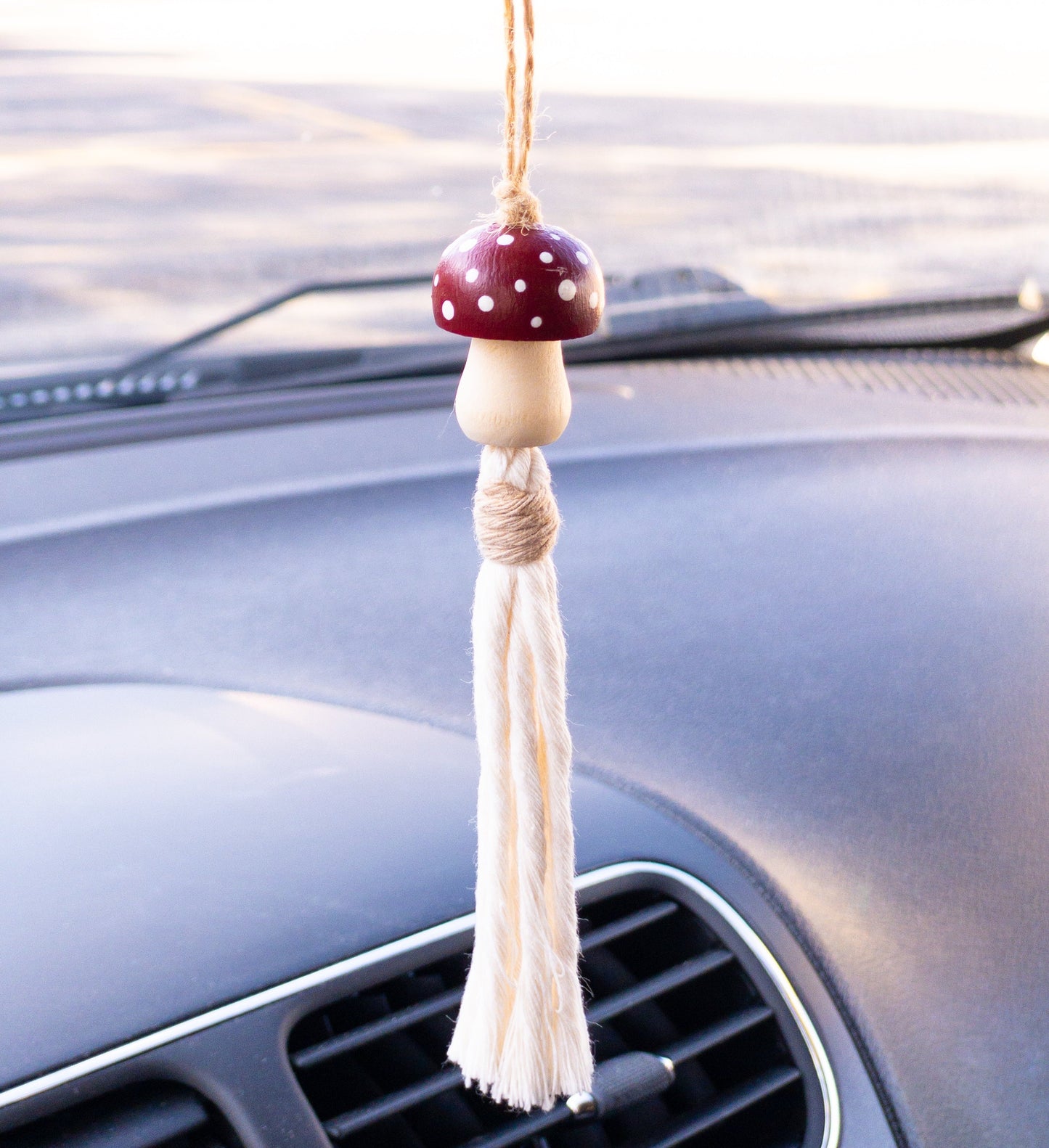 Hand-Painted Wood Mushroom Car Charm