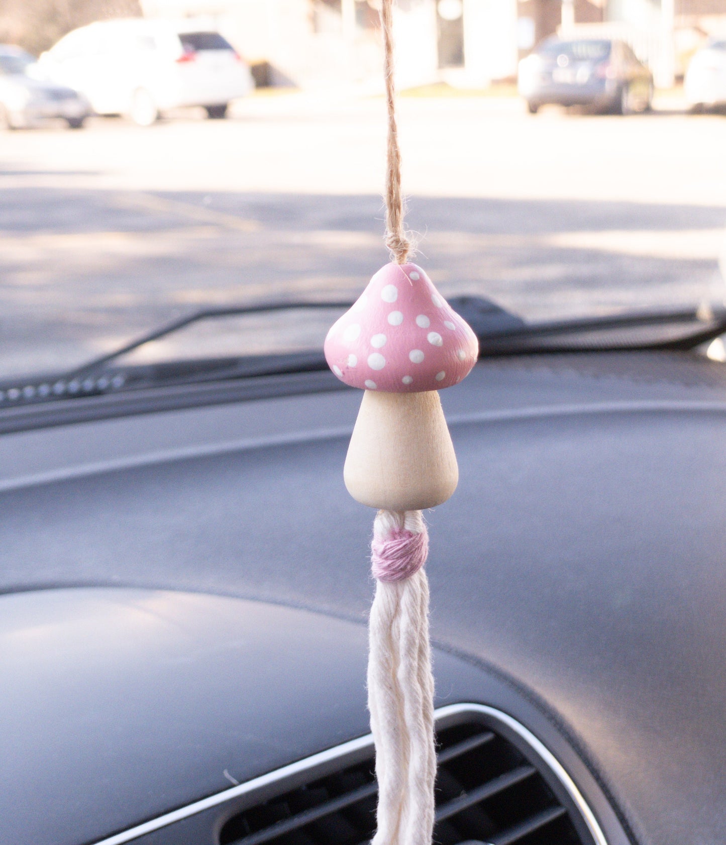 Hand-Painted Wood Mushroom Car Charm