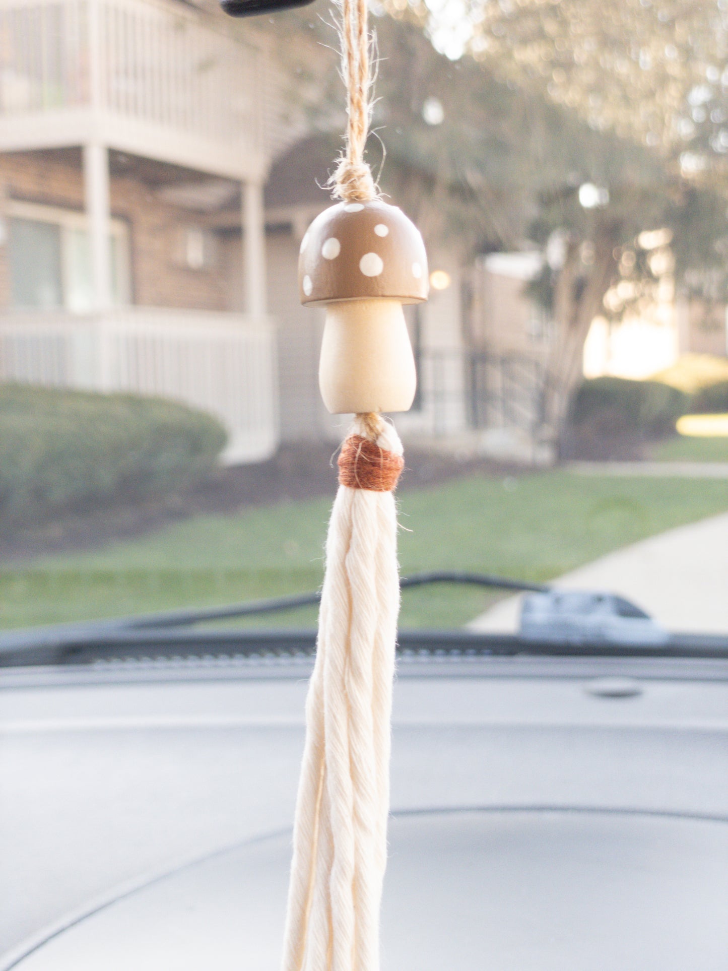 Hand-Painted Wood Mushroom Car Charm