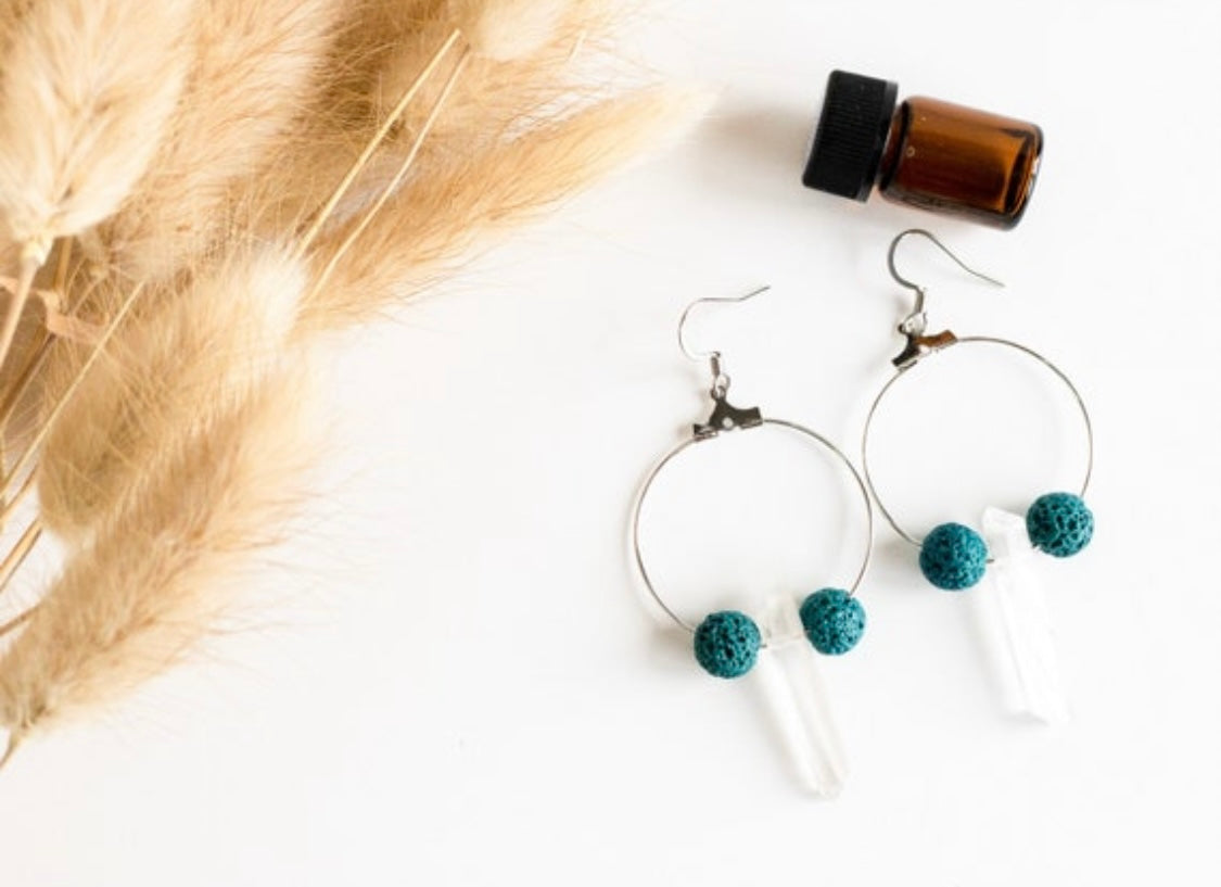 Quartz Crystal Hoop Diffuser Earrings