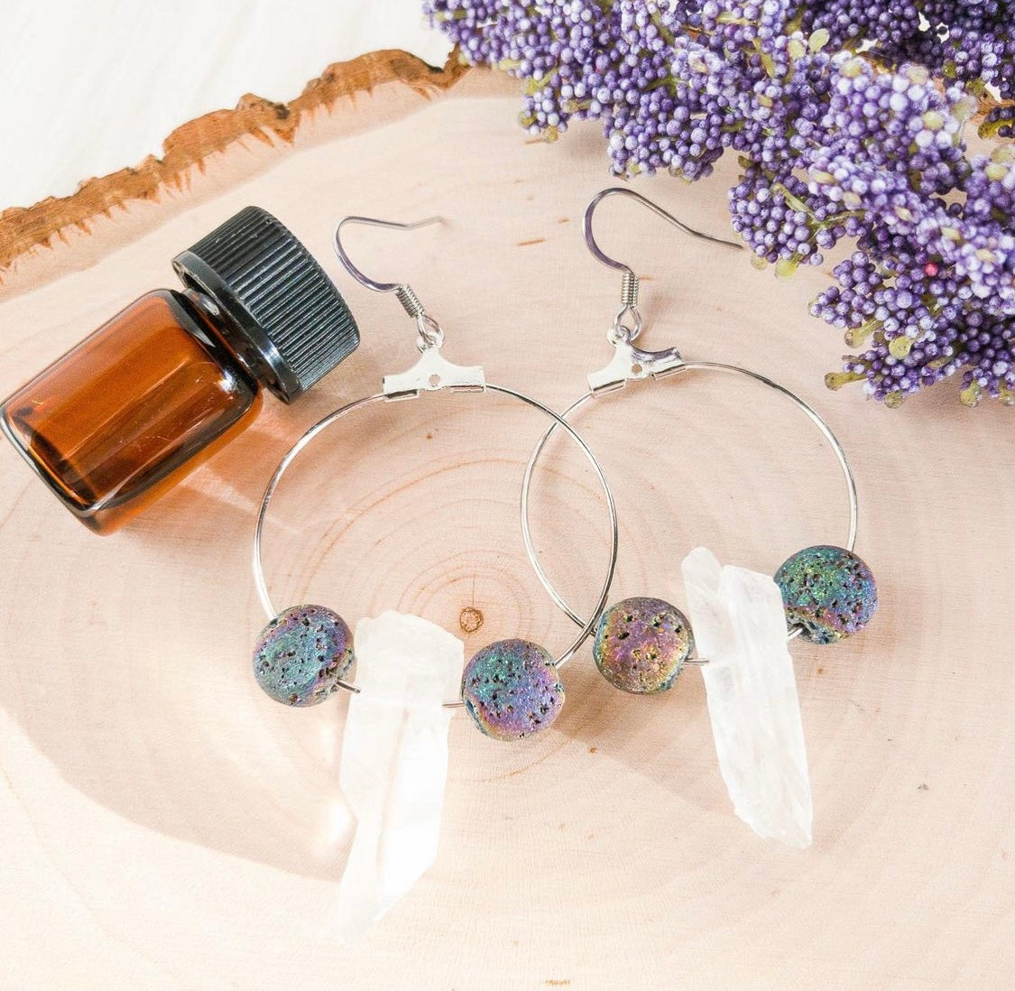 Quartz Crystal Hoop Diffuser Earrings