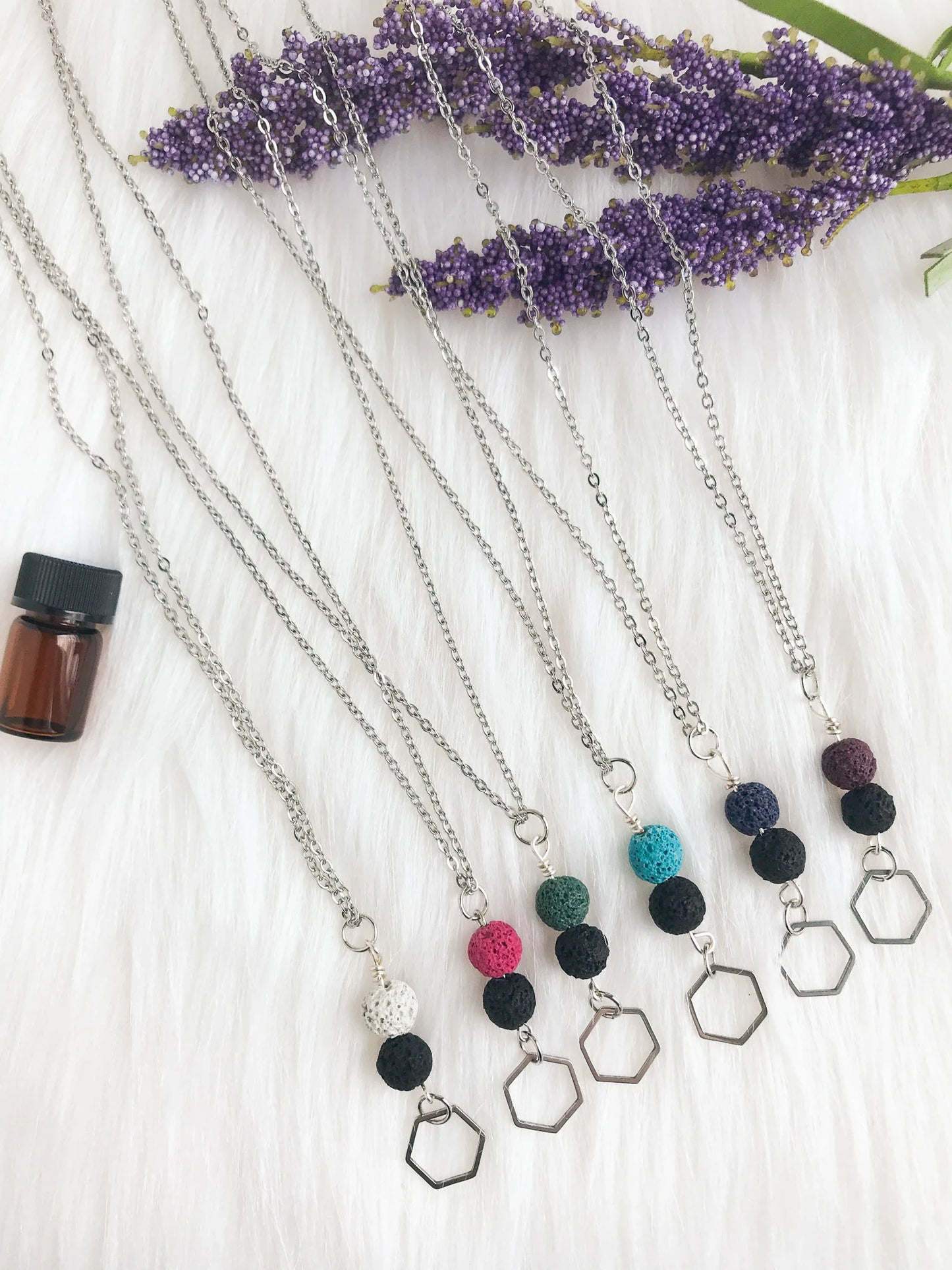 Hexagon & Lava Rock Essential Oil Diffuser Necklace