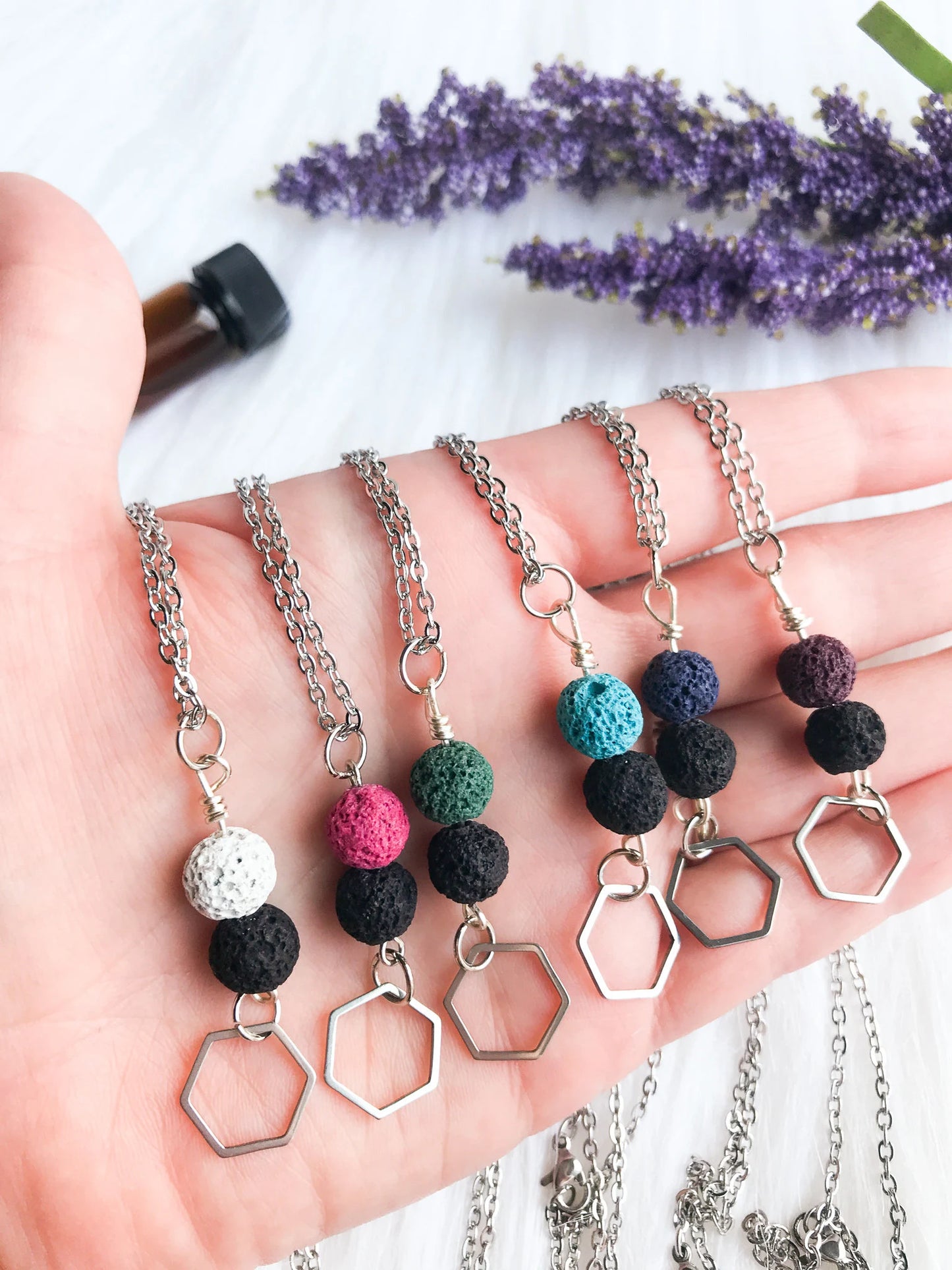 Hexagon & Lava Rock Essential Oil Diffuser Necklace