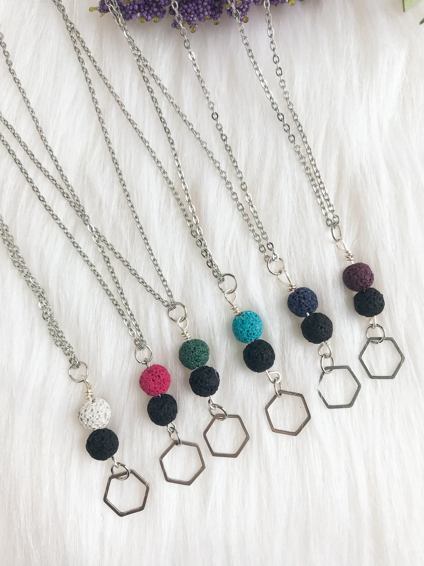 Hexagon & Lava Rock Essential Oil Diffuser Necklace