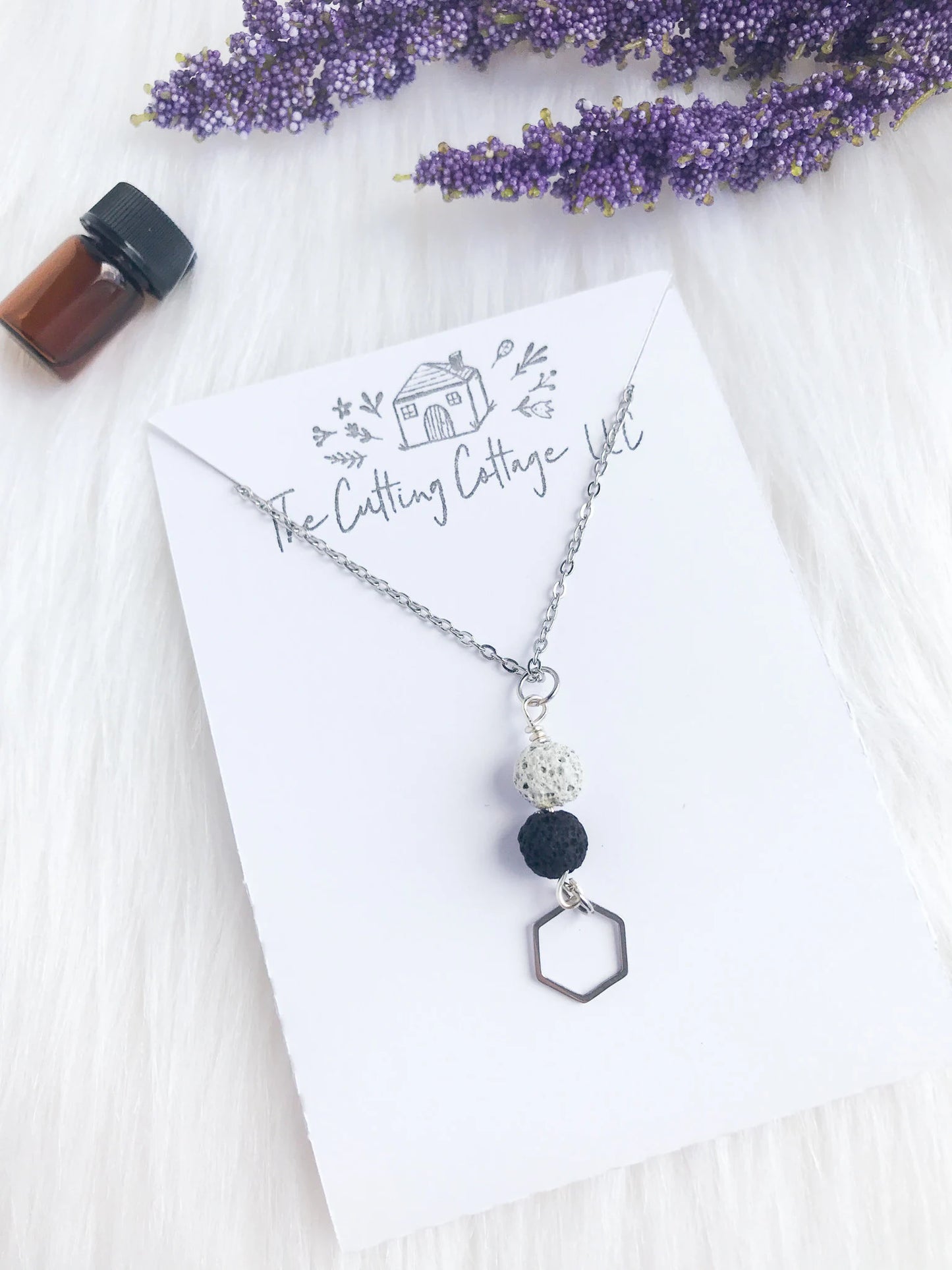 Hexagon & Lava Rock Essential Oil Diffuser Necklace