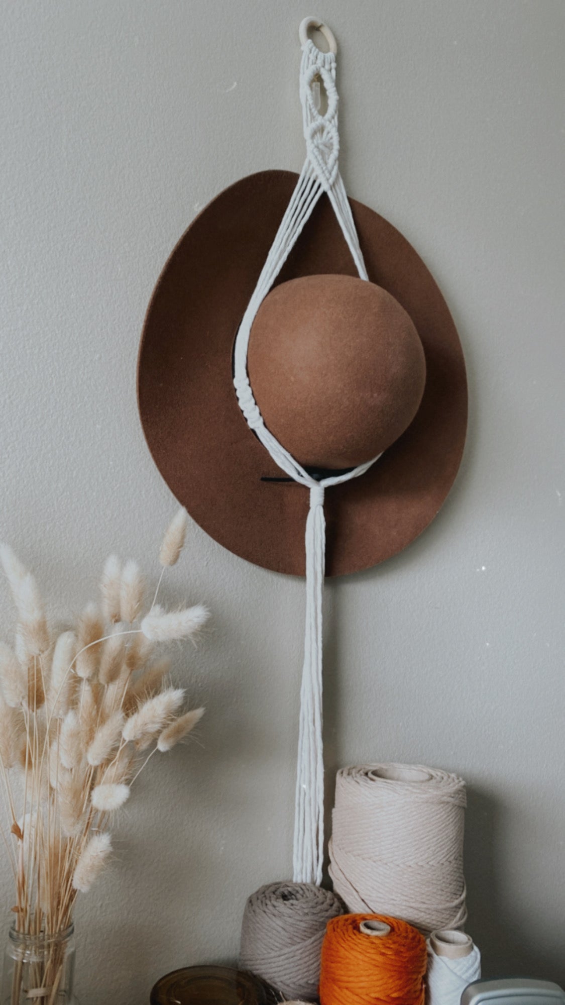 Macrame & Quartz Crystal Hat Hanger