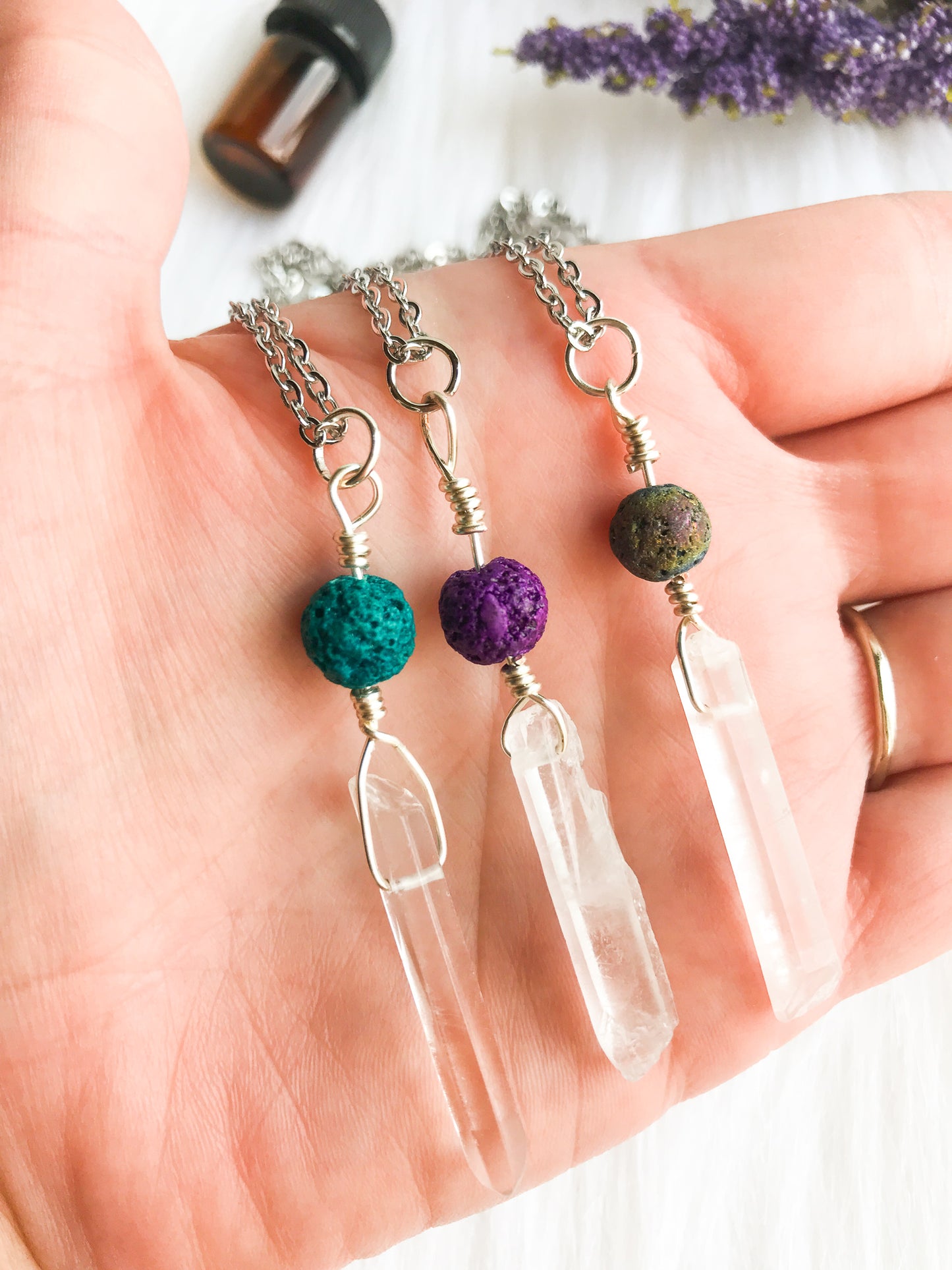 Quartz Crystal Essential Oil Diffuser Necklace