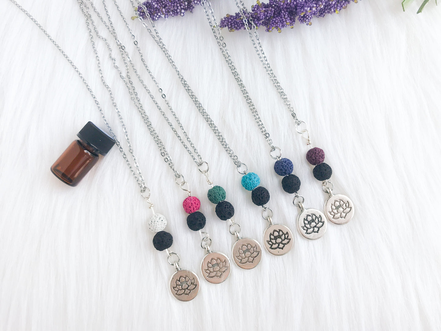 Lotus & Lava Rock Essential Oil Diffuser Necklace