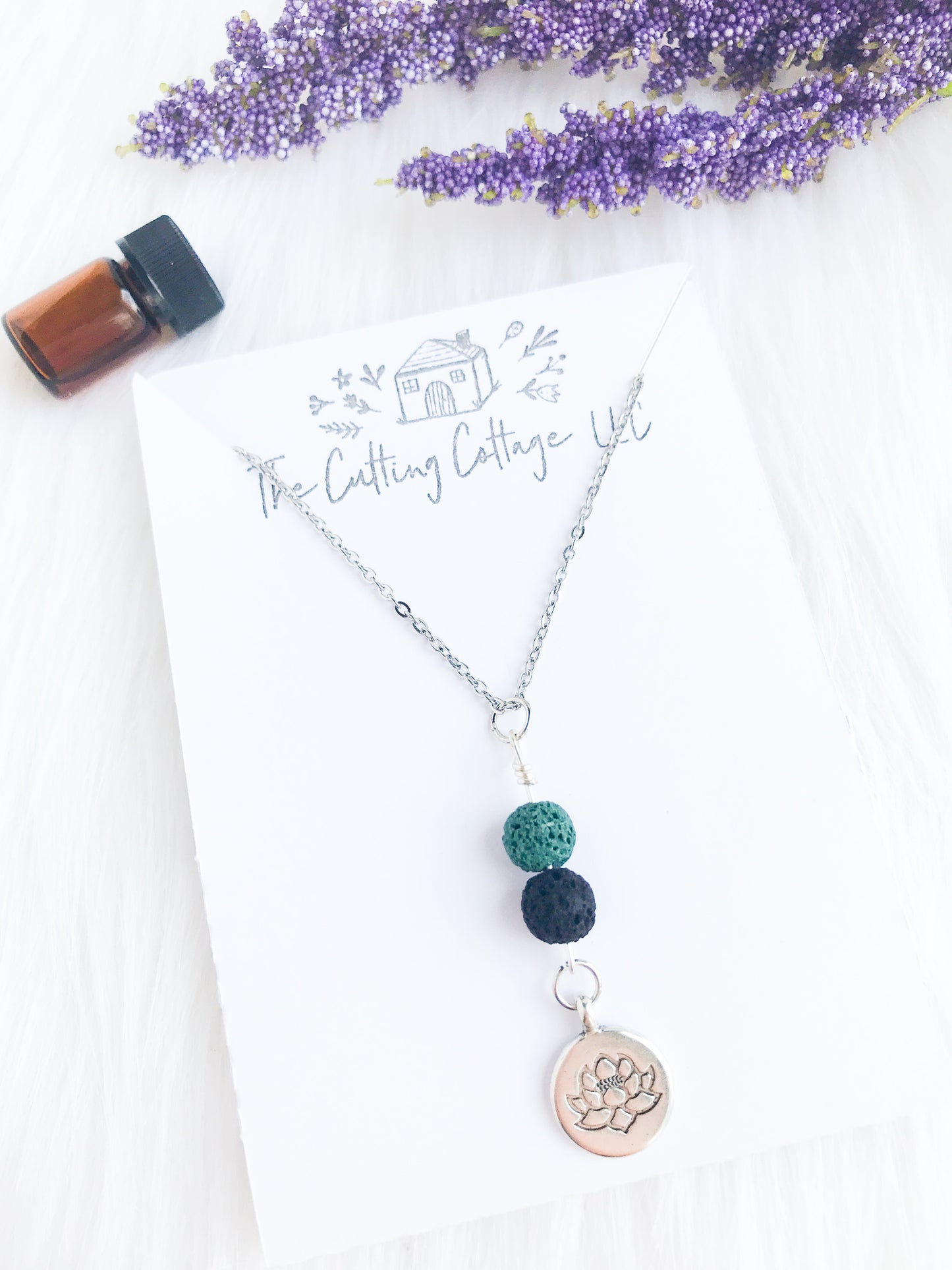 Lotus & Lava Rock Essential Oil Diffuser Necklace
