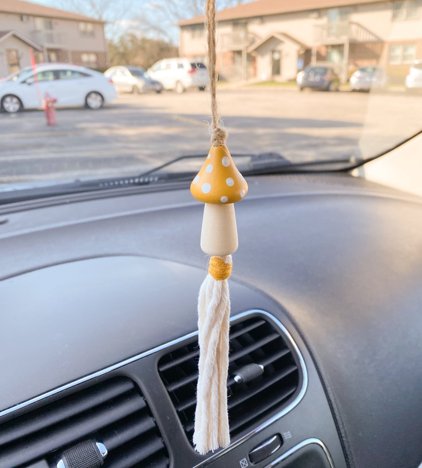 Hand-Painted Wood Mushroom Car Charm