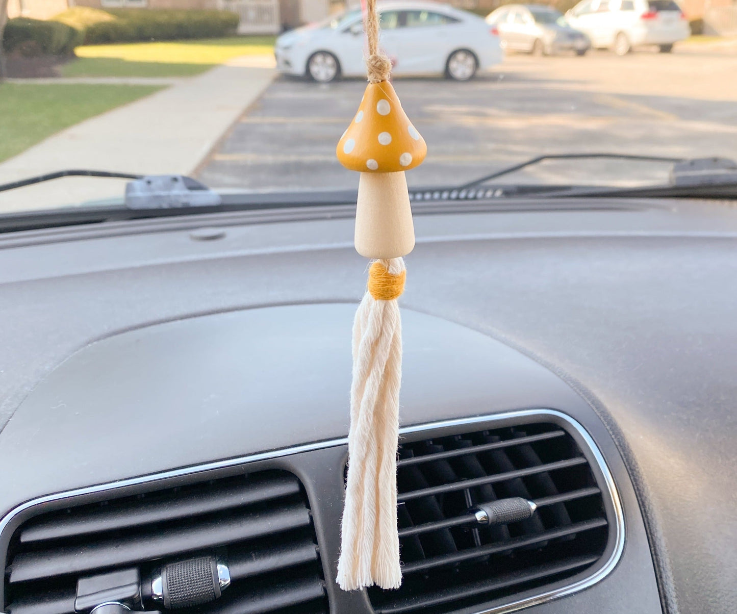 Hand-Painted Wood Mushroom Car Charm