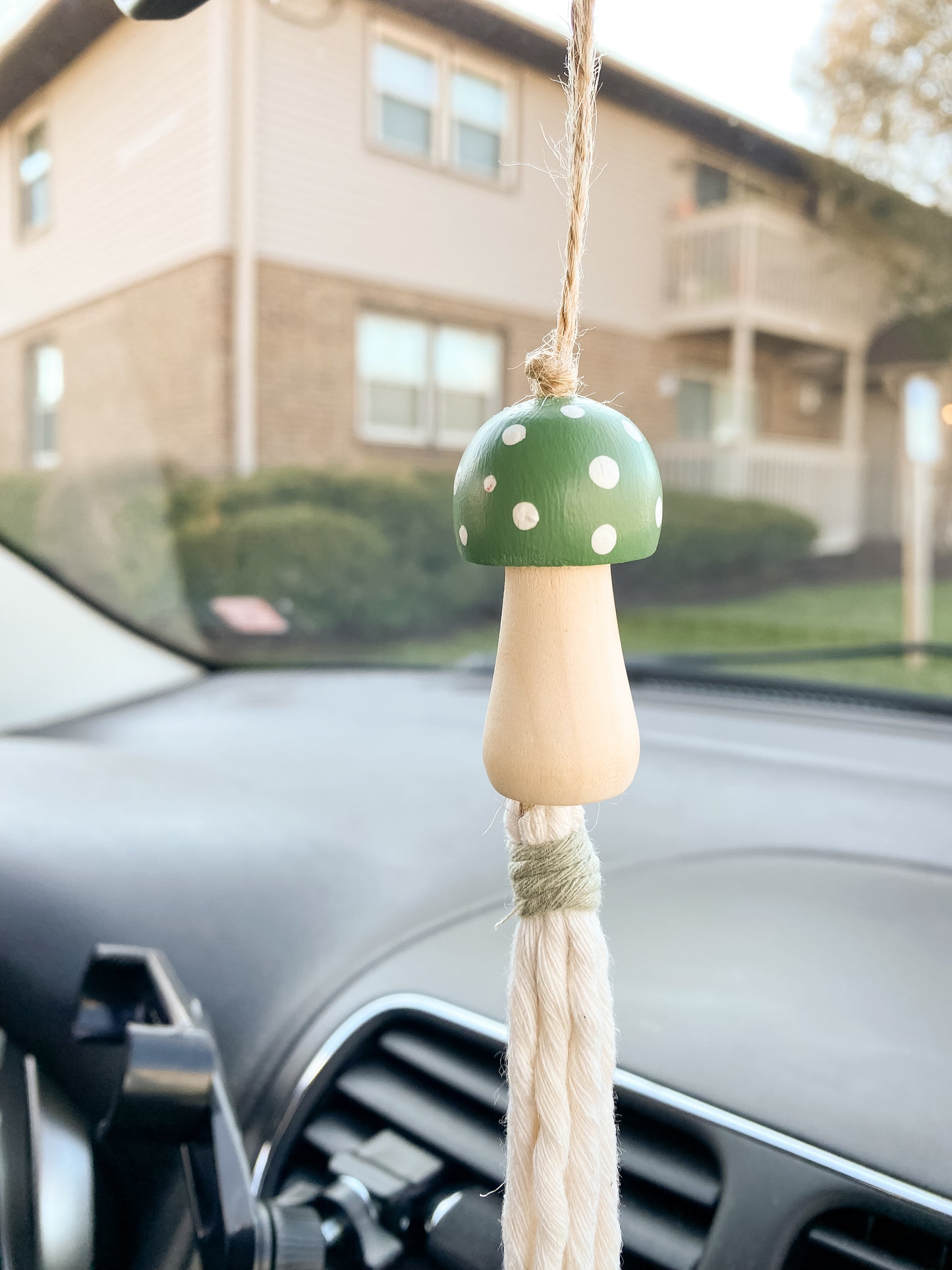 Hand-Painted Wood Mushroom Car Charm