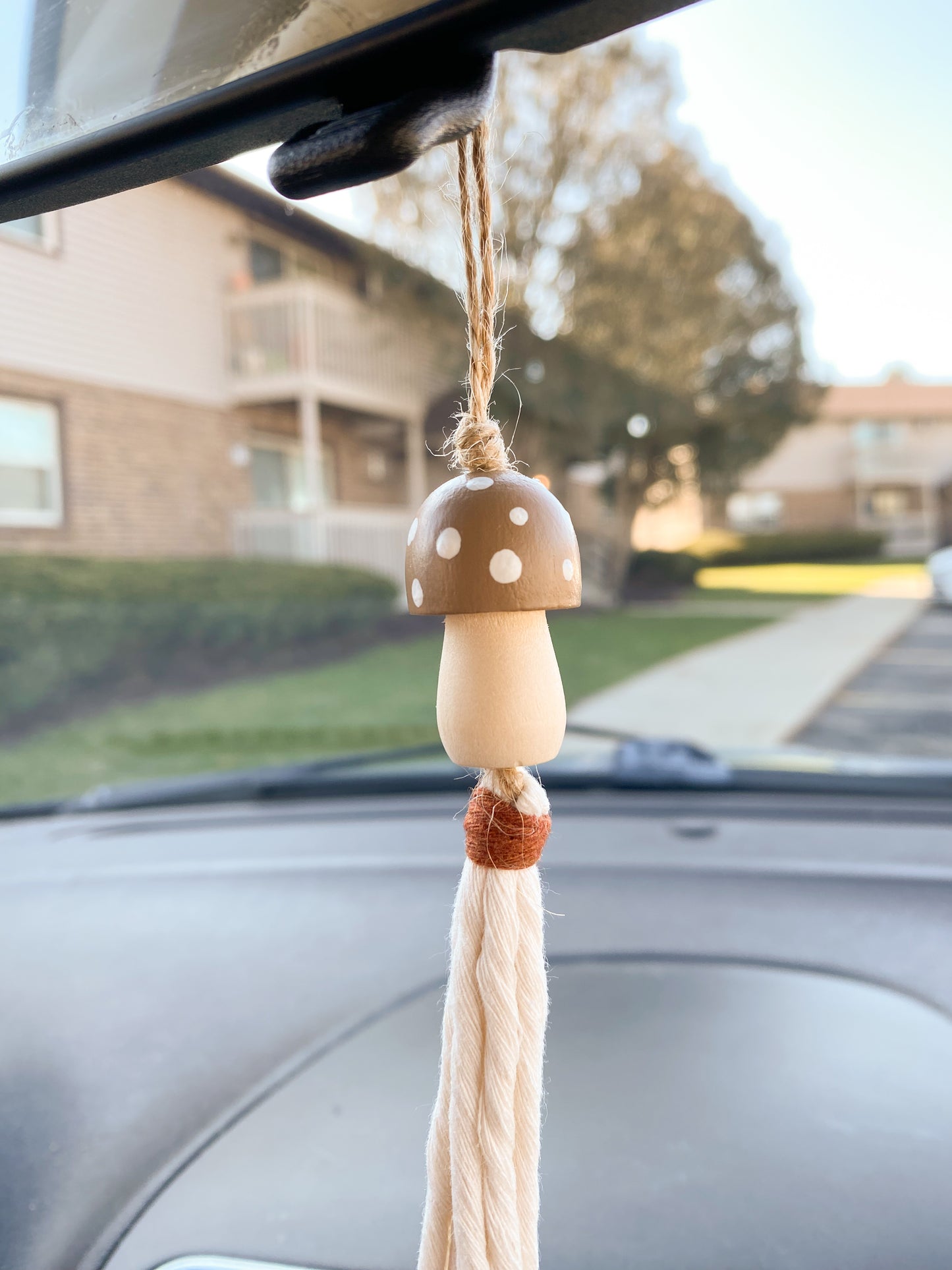 Hand-Painted Wood Mushroom Car Charm