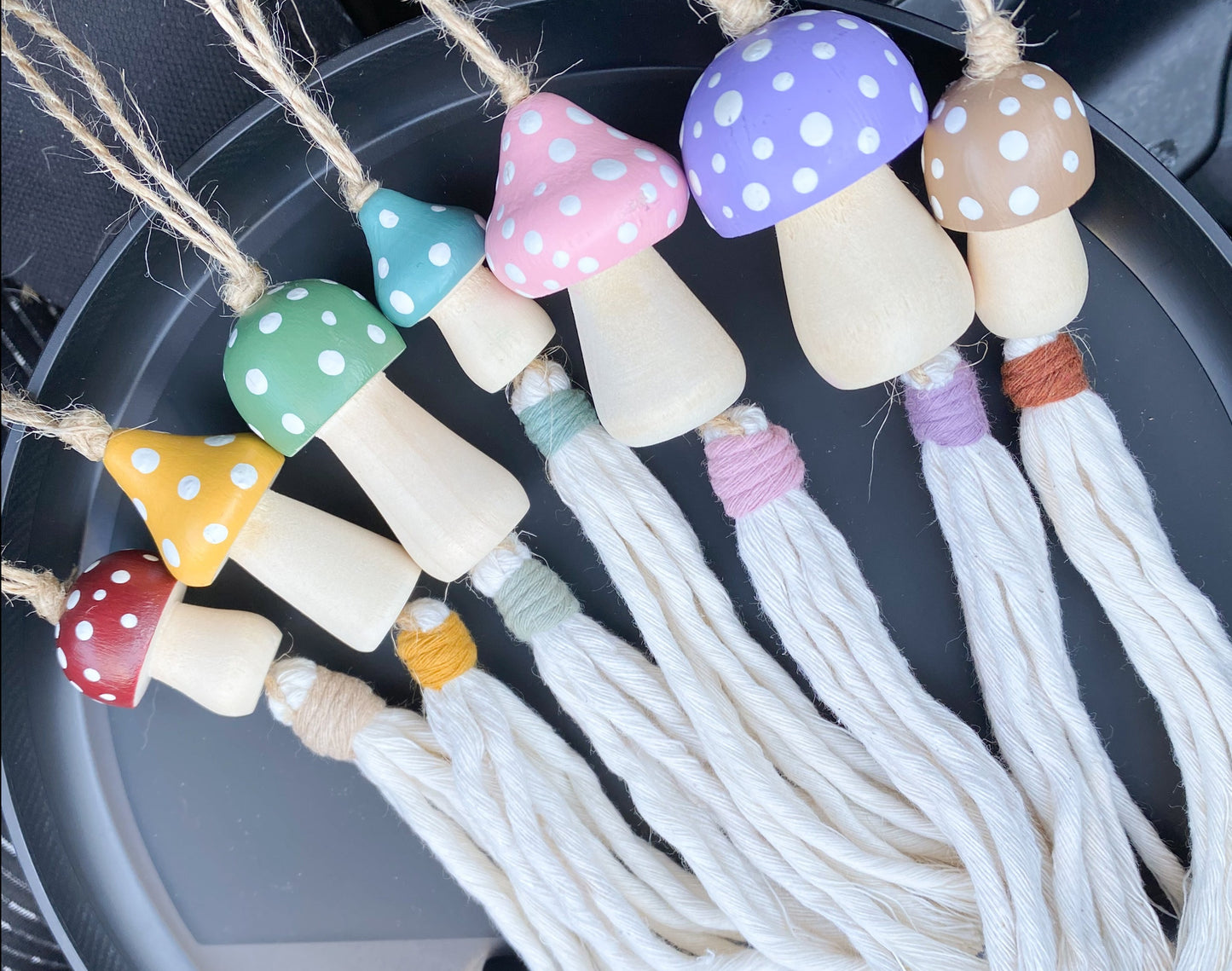 Hand-Painted Wood Mushroom Car Charm