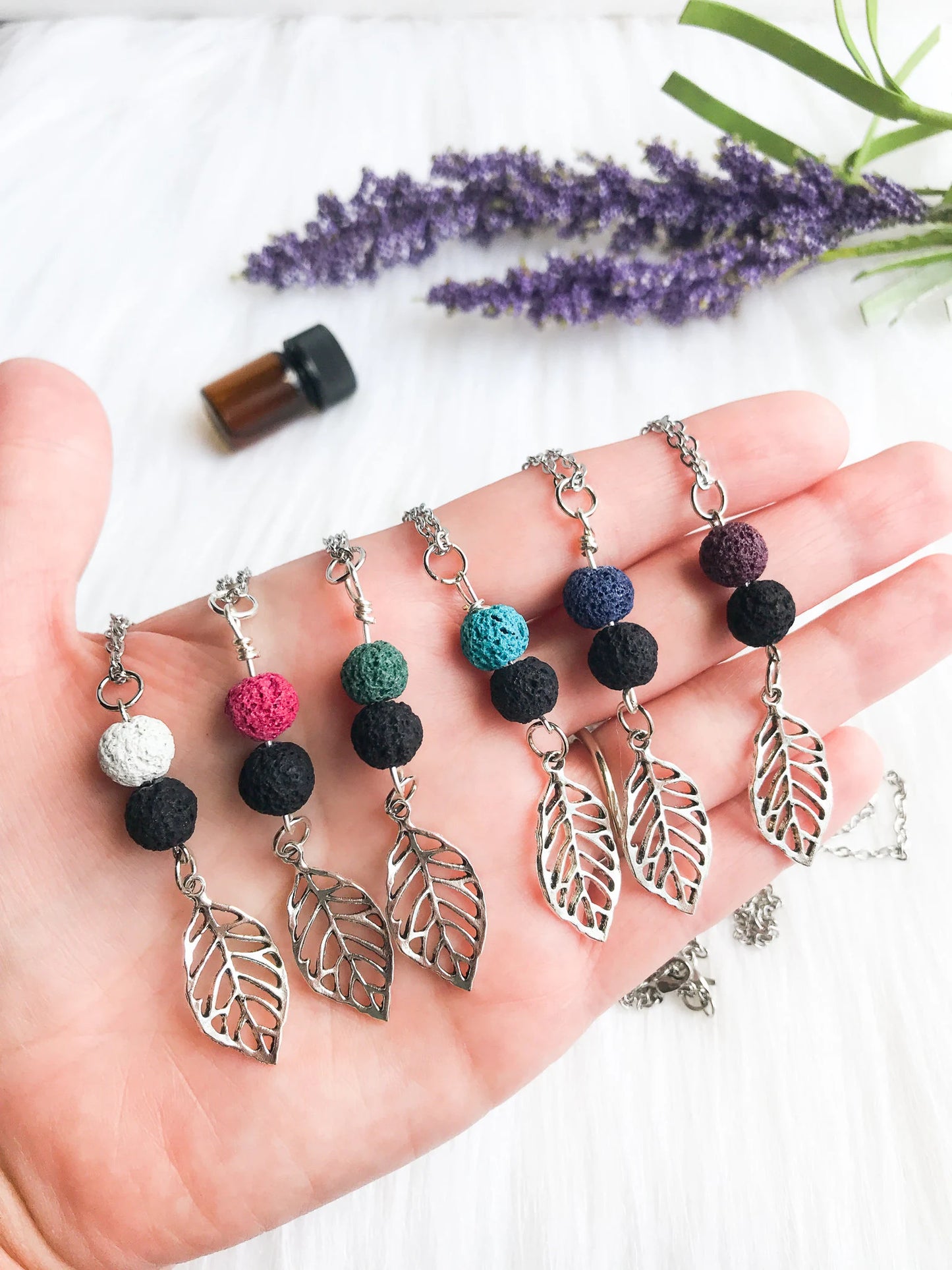 Leaf & Lava Rock Essential Oil Diffuser Necklace