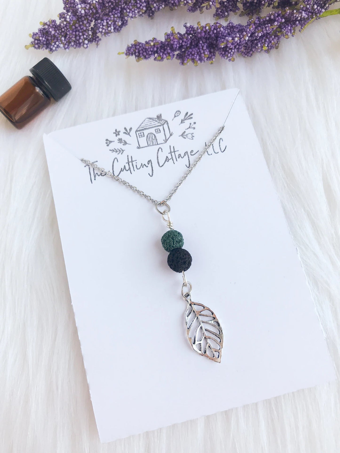 Leaf & Lava Rock Essential Oil Diffuser Necklace