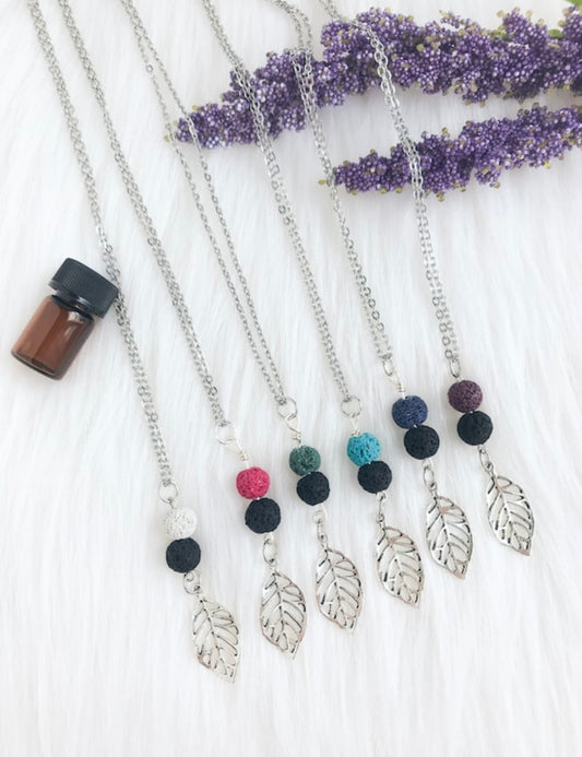 Leaf & Lava Rock Essential Oil Diffuser Necklace