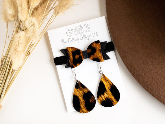 Leopard Print Mommy & Me Headband & Teardrop Earring Set