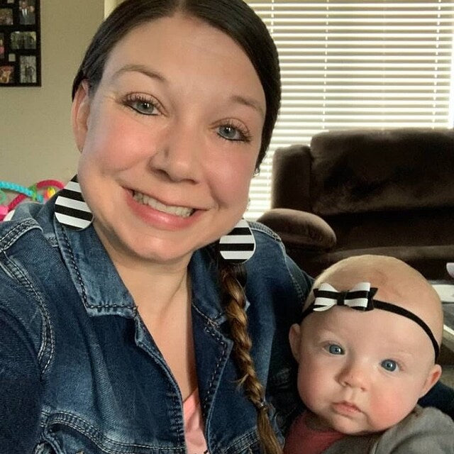 Black & White Striped Mommy & Me Headband & Teardrop Earring Set