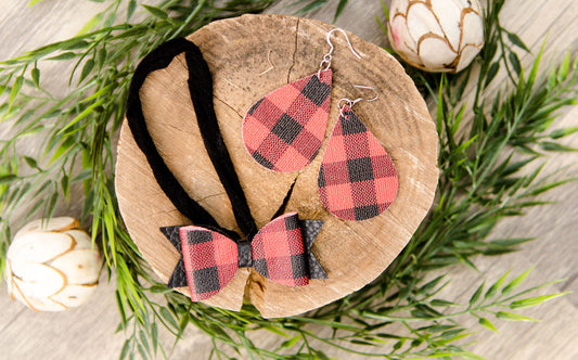 Buffalo Plaid Mommy & Me Headband & Teardrop Earring Set