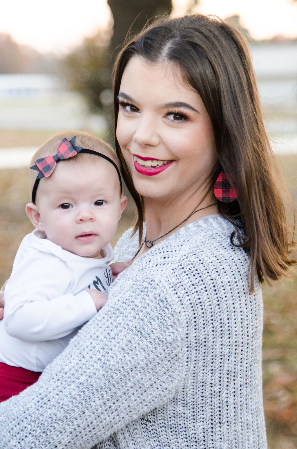 Buffalo Plaid Mommy & Me Headband & Teardrop Earring Set