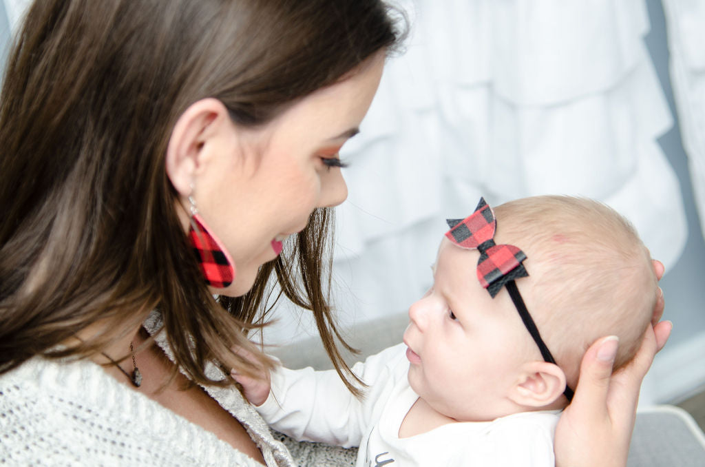 Buffalo Plaid Mommy & Me Headband & Teardrop Earring Set