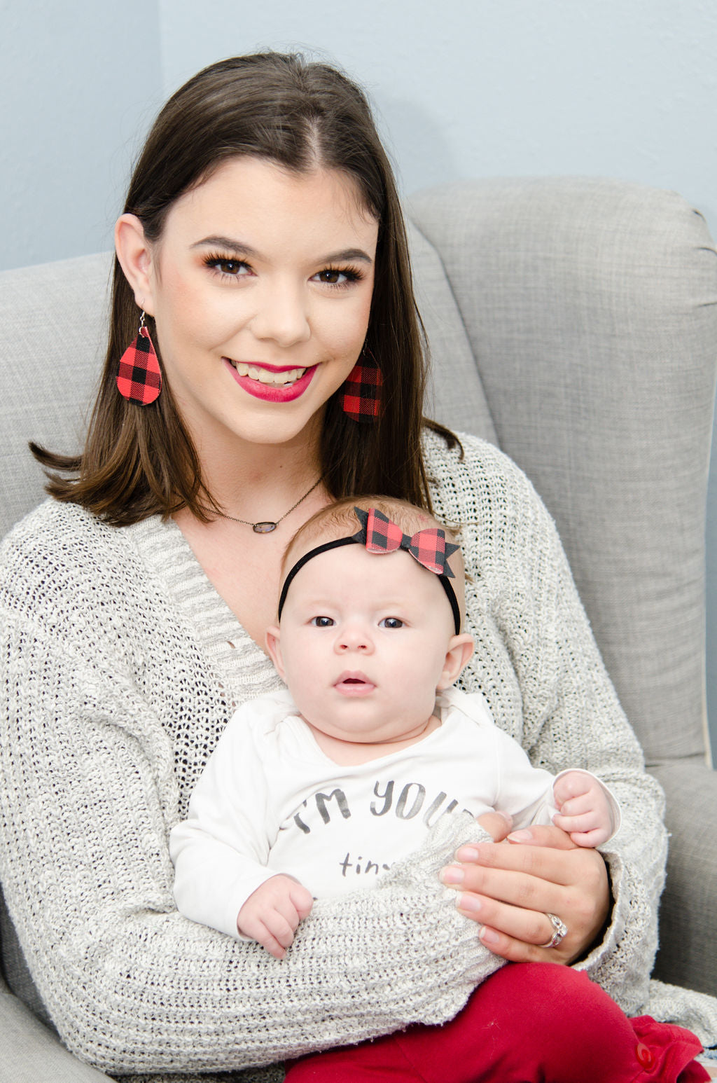 Buffalo Plaid Mommy & Me Headband & Teardrop Earring Set